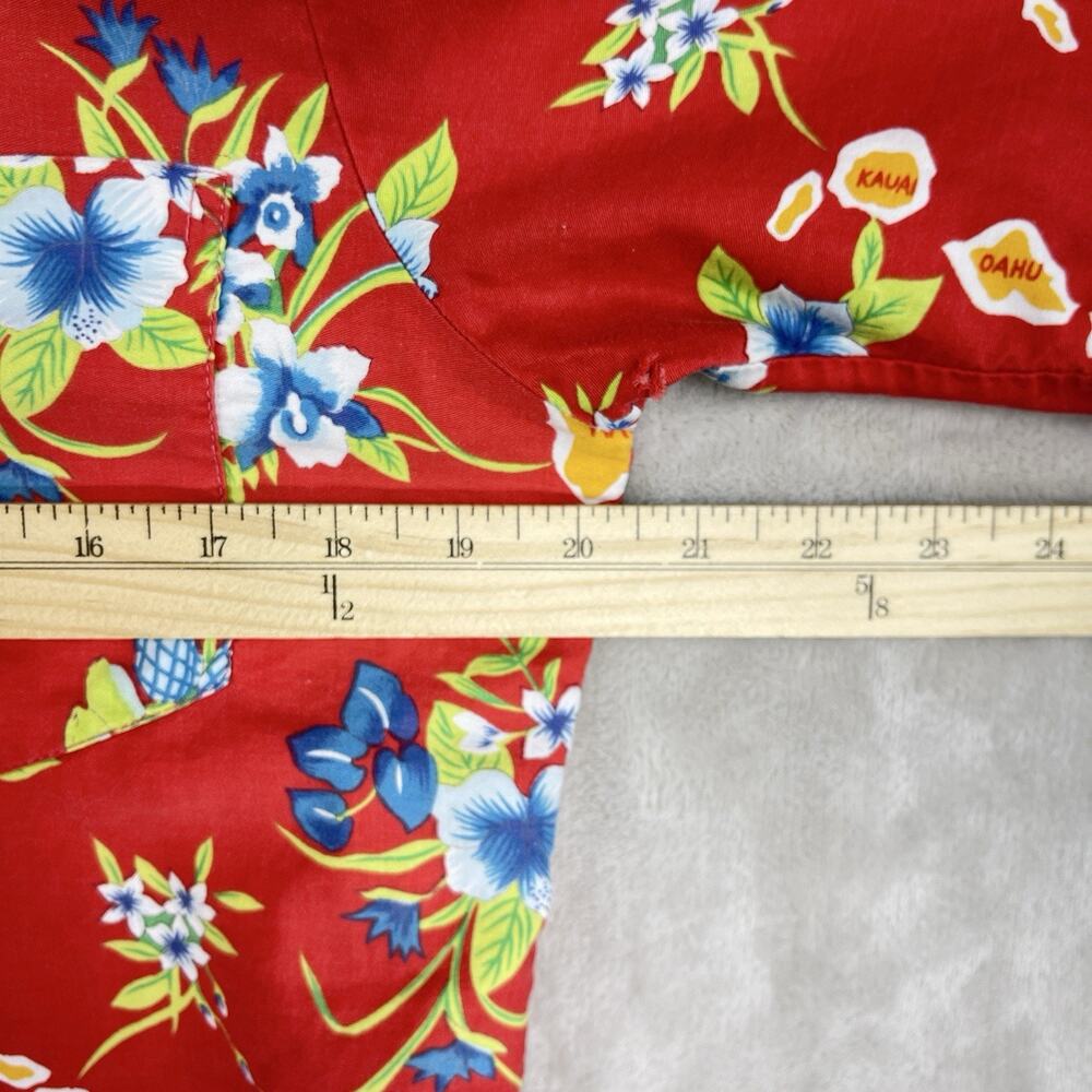 Hilo Hattie Hawaiian Shirt Red Botanical Print Men's XL Resortwear *Flaw* - Picture 9 of 13